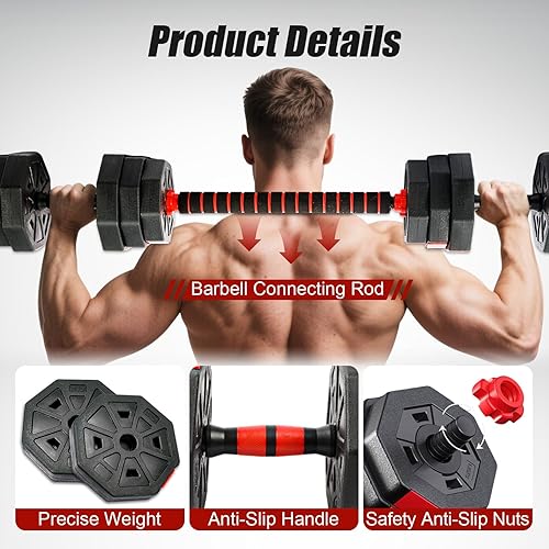 Miniatura 3 de Juego de mancuernas de peso ajustable, 44 libras, 3 en 1, juego de pesas ajustables 3 en 1, juego de pesas de fitness para el hogar, gimnasio,