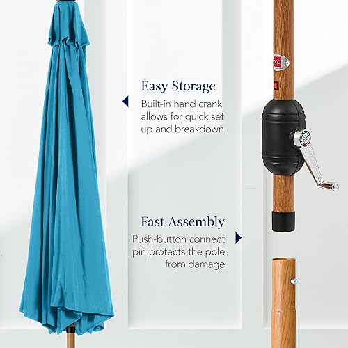 Vista 477 de Best Choice Products - Sombrilla solar de 7.5 pies para exteriores, patio, mesa, mercado, terraza, piscina con inclinación, manivela, luces LED