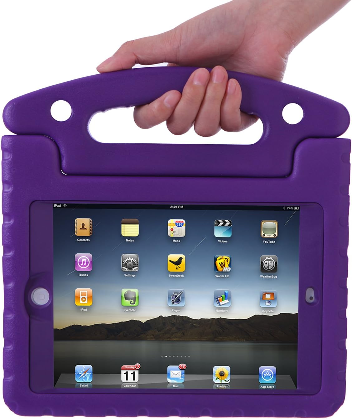 HDE Case for iPad Mini 1 2 3 Kids Shockproof Bumper Hard Cover Handle Stand with Built in Screen Protector for Apple iPad Mini 1st 2nd 3rd Generation (Purple)