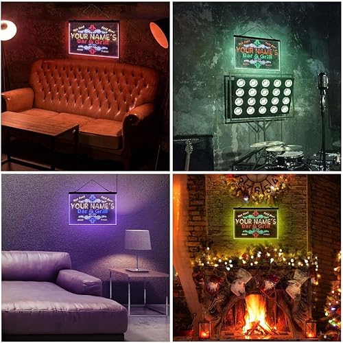Miniatura 7 de Letrero de luz de neón LED tricolor personalizado para bar y parrilla, nombre personalizado, fecha, texto, cita, fuente blanco, azul y rojo, 17.7 x