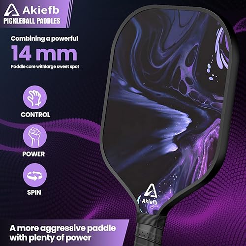 Miniatura 2 de Paletas de pickleball, Pickleball de fibra de carbono, núcleo de panal de polipropileno para control de potencia y giro, agarre cómodo