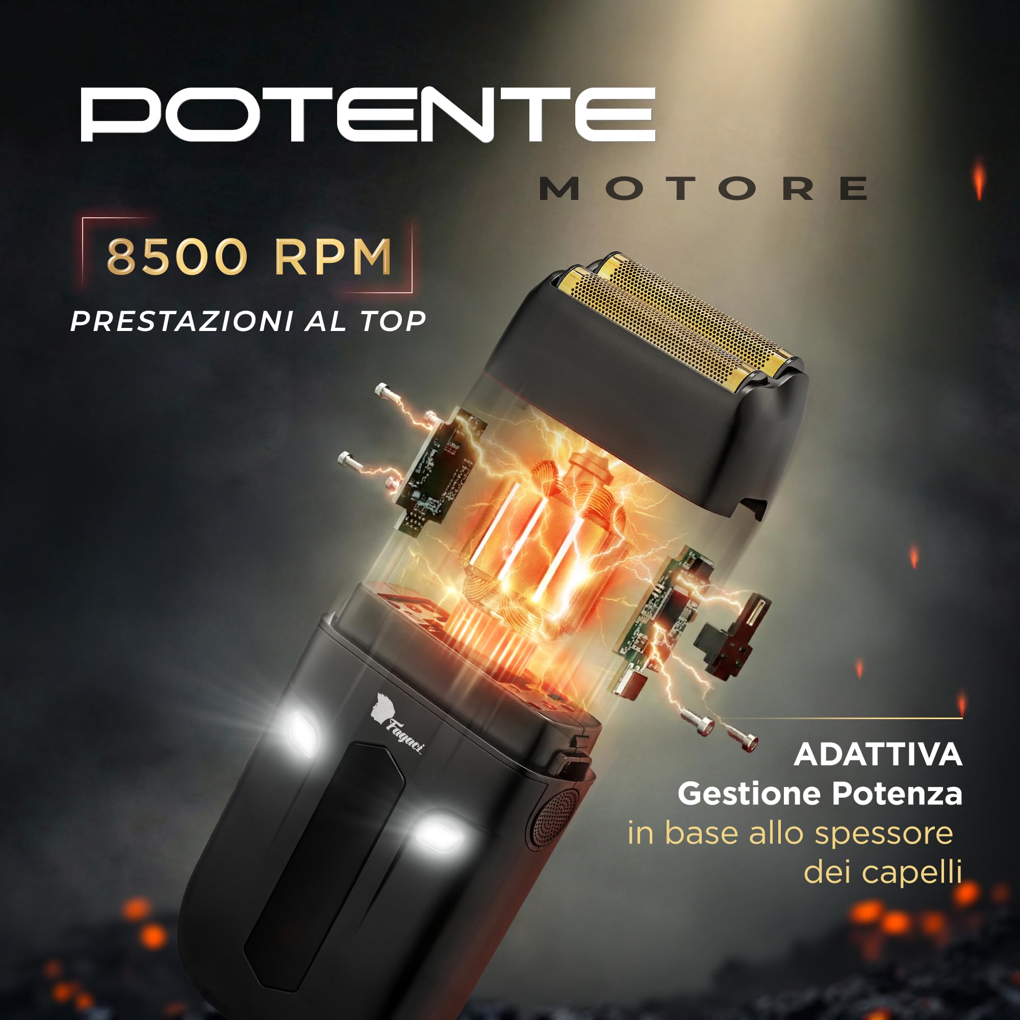 Fagaci Rasoio a Lamina con Rasatura Precisa, Electric Shaver Senza Irritazioni, Rasoio Barba Uomo Elettrico con 8500 giri/min ad Alta Coppia, Shaver Elettrico Barba e Capelli Facile da Pulire