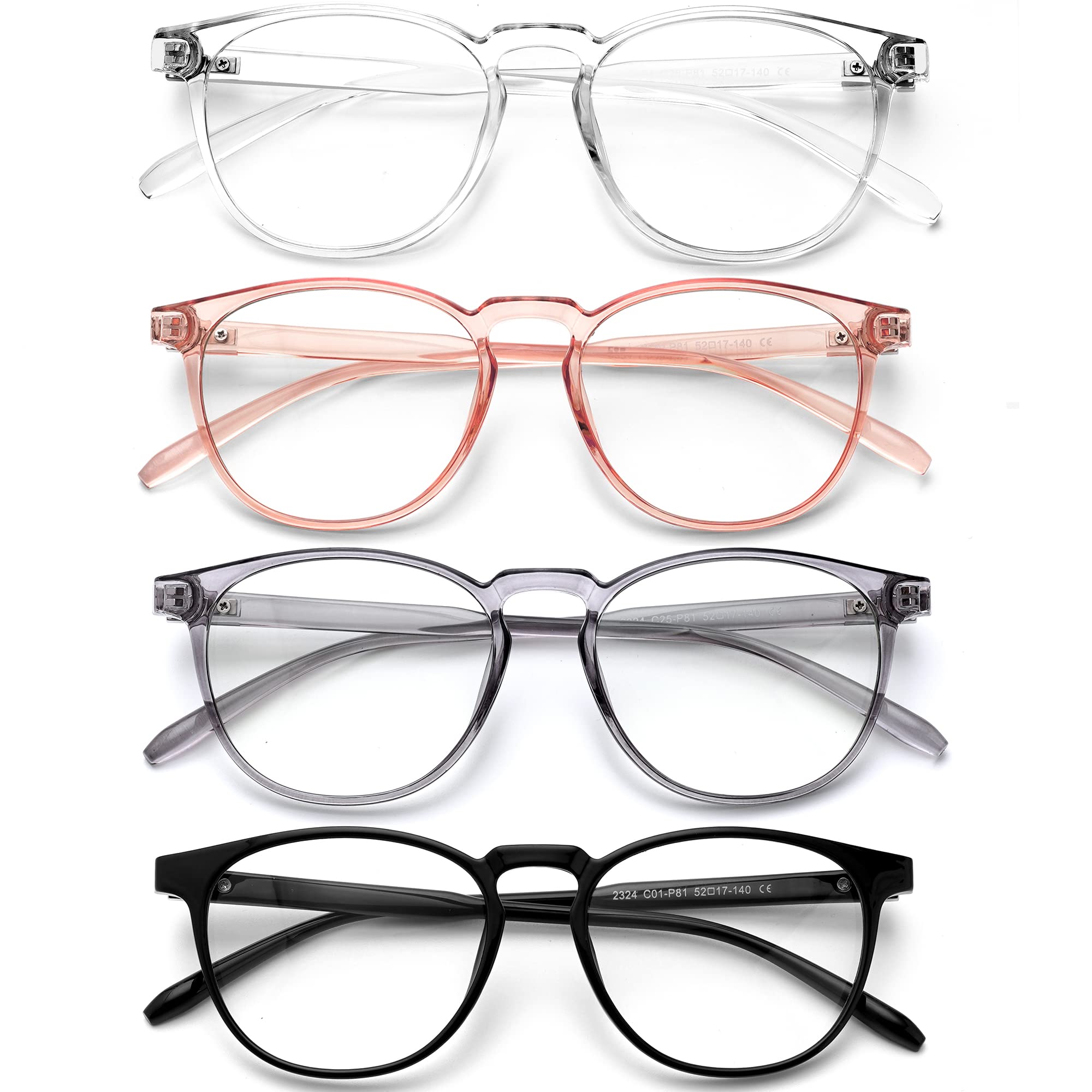 Gafas con filtro de luz azul BOSSWIN para hombres y mujeres, paquete de 4, para computadora, lectura, juegos, TV, teléfonos, antideslumbrante UV, antifatiga visual