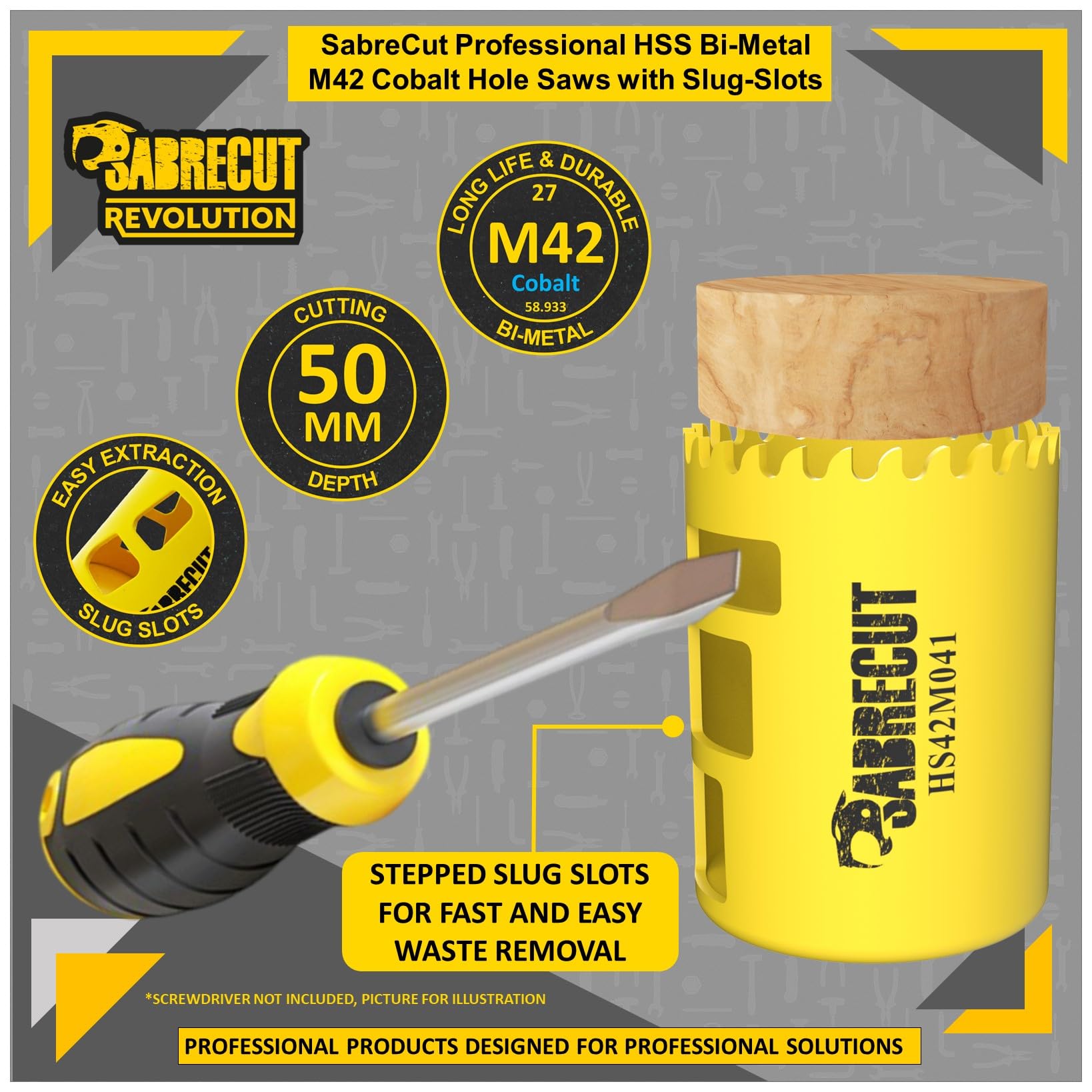 1 x SabreCut HS42M041 41mm High Performance HSS Bi-Metal M42 Cobalt Long Life Hole Saw with Variable Fine Ground Tooth Profile for Cutting Wood Composites Plastic and Sheet Steel - Image 4