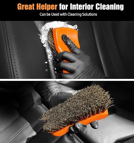 Vista 27 de YeewayVeh Juego de 3 cepillos para detalles de automóvil, pelo de jabalí, cerdas suaves y afiladas, conexión de codo, naranja Naranja