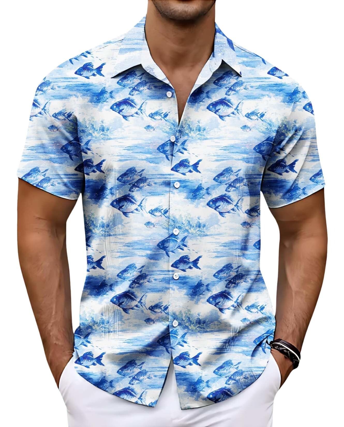 Mens Fruit Graphic Shirt Summer Casual Short Sleeve Beach T-Shirt Tropical Fashion Button Down Tops Vacation