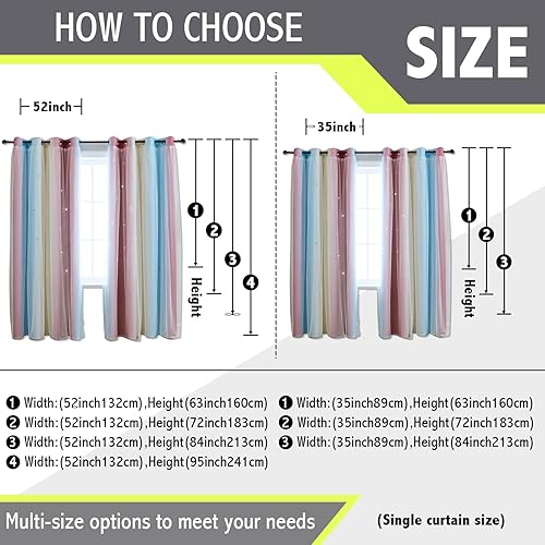 Miniatura 9 de Anytime Cortinas con recortes de estrellas para habitación de niñas, cortinas negras para ventanas (azul oscuro, 1 panel, 52 pulgadas de ancho x 72