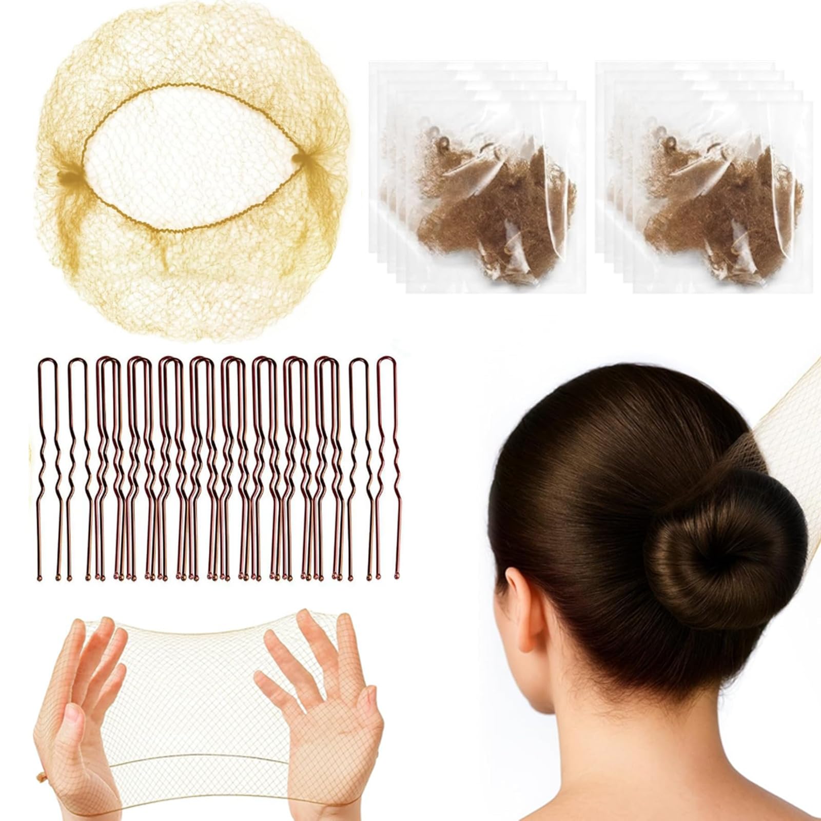 Redecilla Pelo 20 PCS Moño Niña con Horquillas en Forma de U, Elásticas para Ballet