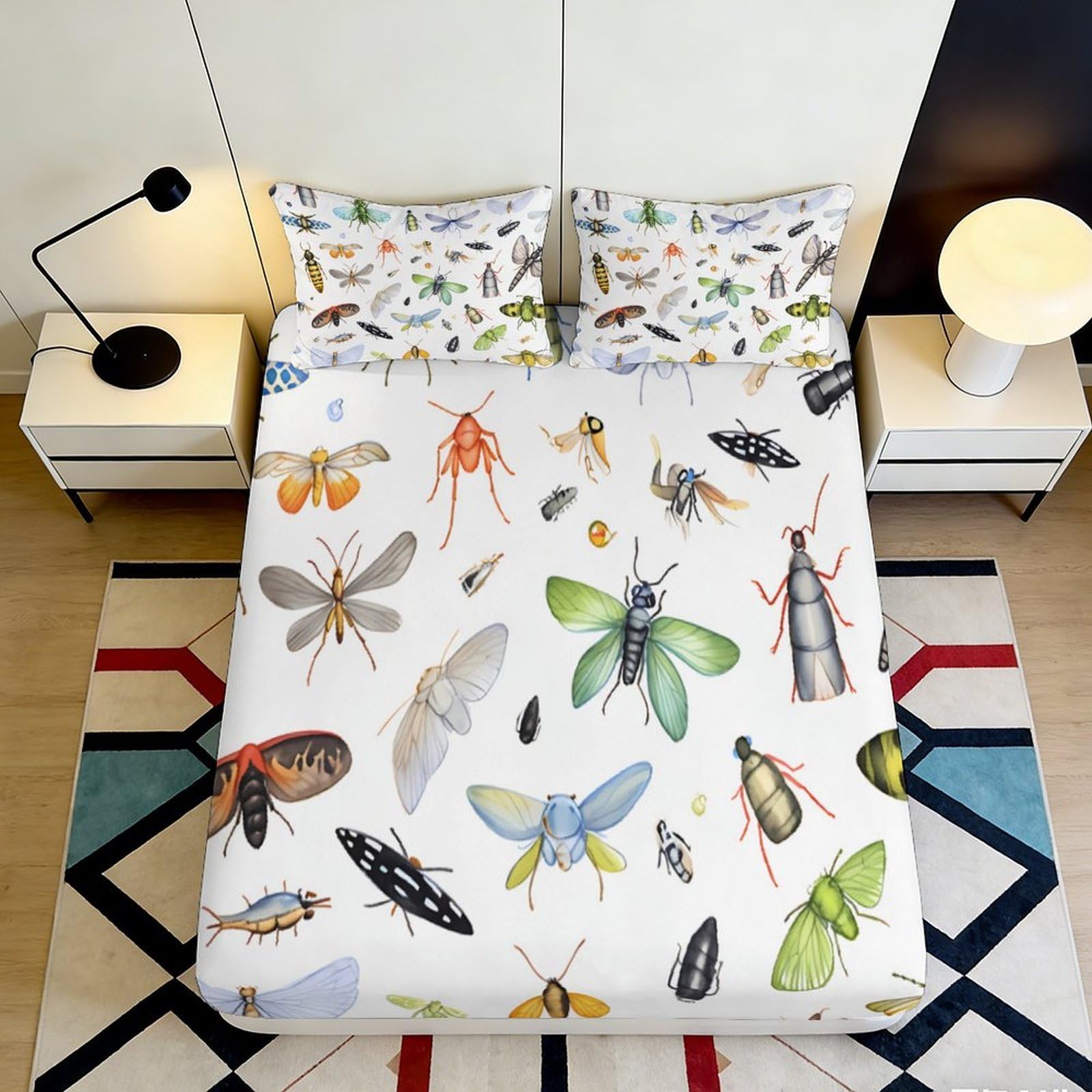 3D Printed Insect Butterfly Fitted Sheet Microfiber Soft Breathable Beetle Mattress Cover for Bedroom Dorm Decoration 90x200x25cm
