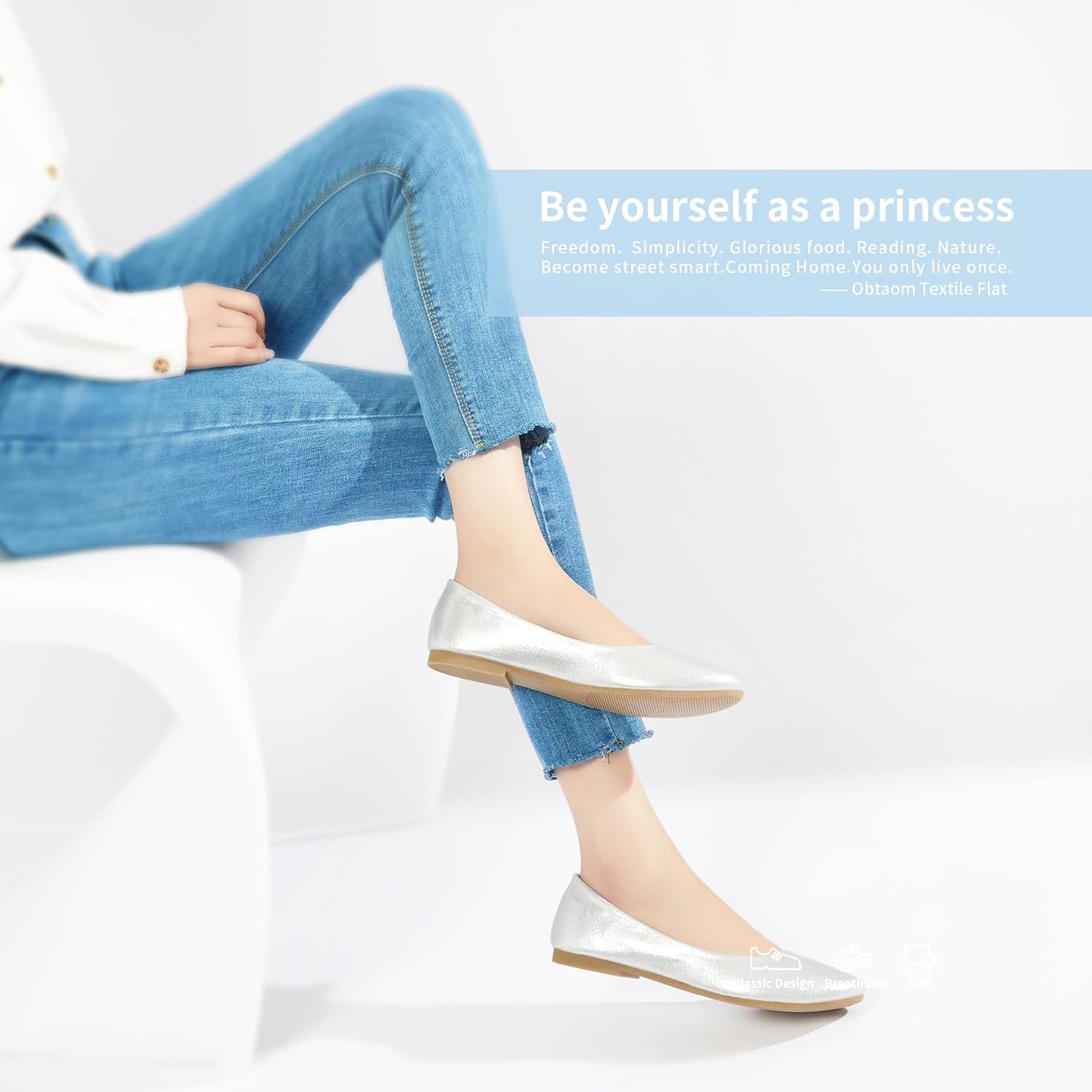 Obtaom Round Toe Women Flat Shoes Slip on Girls Dress Black Ballet Flats - Image 6