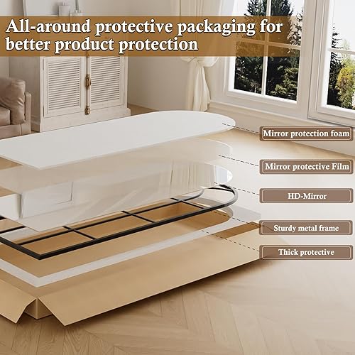 Miniatura 7 de Espejo de longitud completa, 56x22", espejo grande arqueado, espejos de cuerpo completo de panel de ventana negro para pared, espejos de pie de