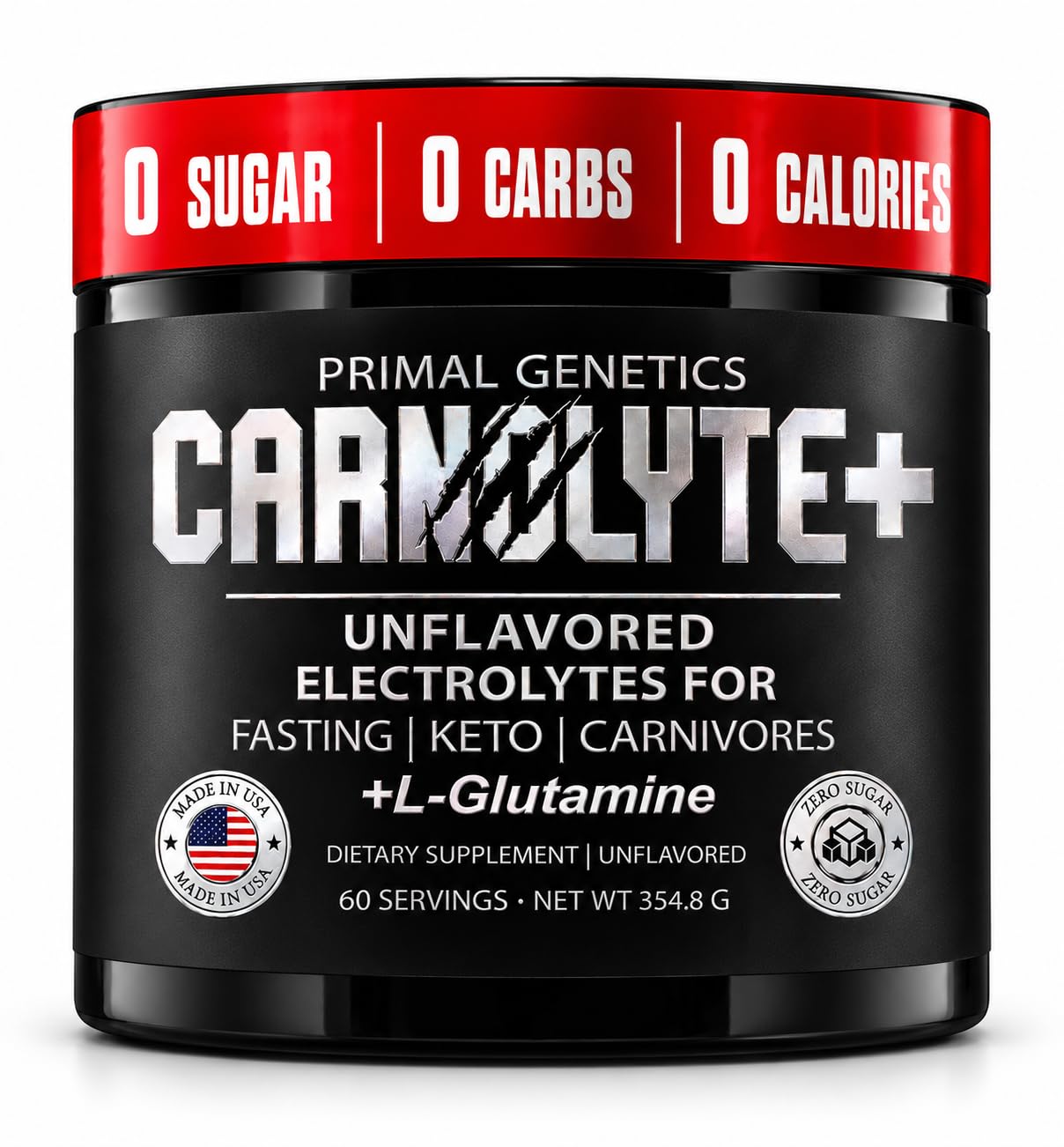CARNOLYTE+ Unflavored Electrolyte Powder for Fasting, Carnivore & Keto Diet | Fasting Salts | Zero Sugar and Carb Free Hydration Powder | 8 Week Supply 12.52 Ounce (Pack of 1)