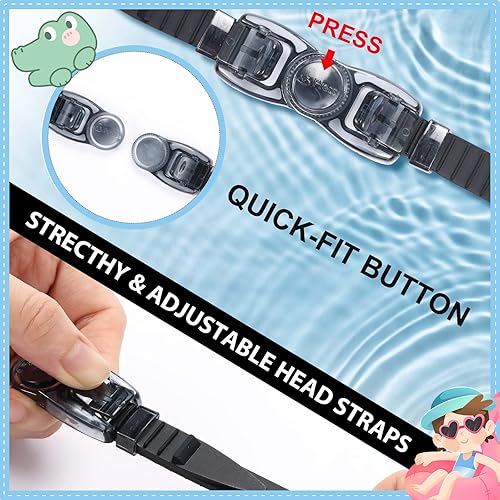 Miniatura 5 de Paquete de 3 gafas de natación para niños, gafas de natación con lente de visión amplia de una pieza de 3 a 15 años