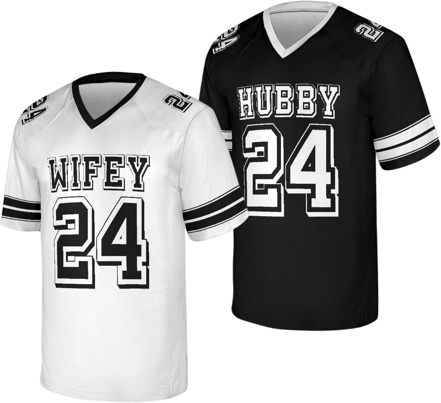 Hubby and Wifey Jersey Shirts Matching Couple Mr Mrs Football Jerseys, Custom Name and Number Husband and Wife, Black and White