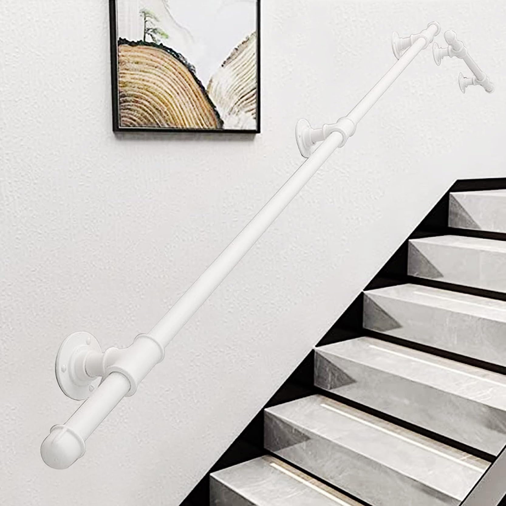 Rampe d'escalier blanche avec barre d'appui extérieure rambarde de sécurité maison