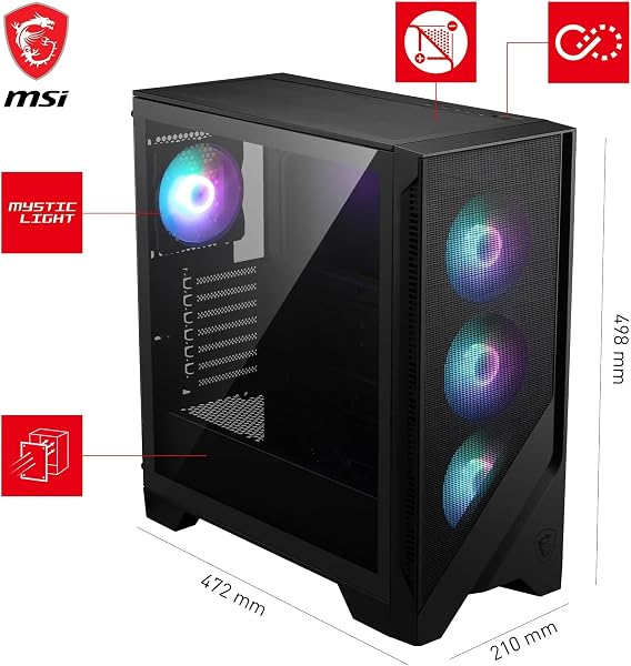 MSI MAG Forge 320R Airflow Boîtier PC Moyen Tour - ATX, Compatible avec Les GPU RTX 40, Ventilateurs ARGB, filtres à poussière magnétiques, Verre trempé, Hub de contrôle ARGB, USB Type-A 3.2 Gen 1 - 3
