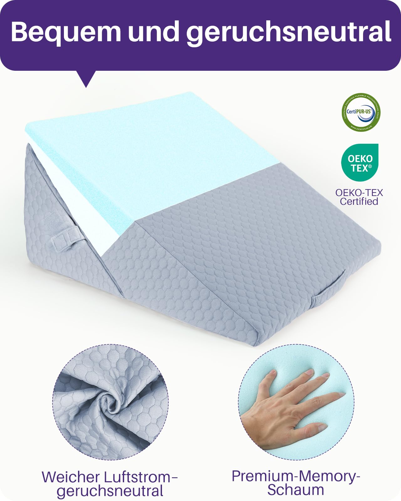 Kekoy Verstellbares Keilkissen Bett, Grau, 23 und 30,5 cm | Schlafapnoe, Säure Reflux, Rückenschmerzen, Schnarchen. Genesung – Memory-Schaum Reflux Kissen, waschbare Hülle, Griff