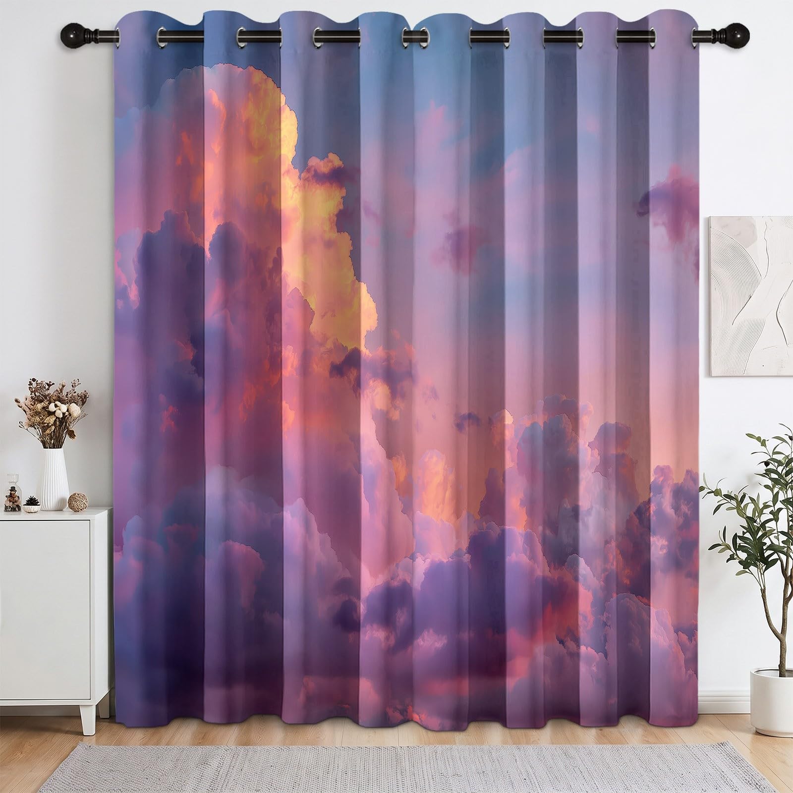 Photographie Nature Ciel Nuages Rideau Thermique Isolant Anti Froid 2 Pièces Rideaux 110 x 215 cm, Occultants & Isolation Thermique pour Salon/Chambre - Décoration Intérieure avec Œillets, Rose