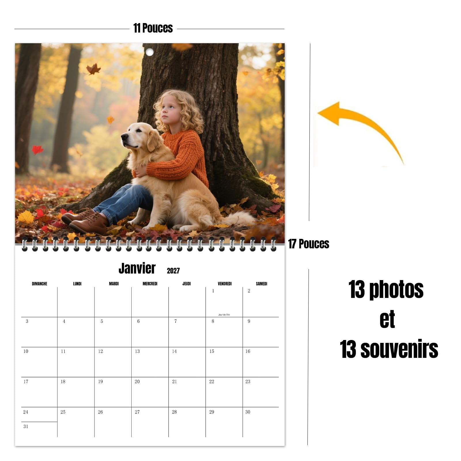 Calendrier mural personnalisé 2027 pour la maison et le bureau - Imprimez vos 13 souvenirs et créez votre propre calendrier personnalisés 2027 - Cadeau de Noël personnalisé