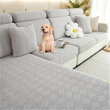 2024 New Universal Sofa Cushion Covers Washable 360 Couch Covers Waterproof Magic Sofa Covers for 1/2/3 Sectional Sofa Dog Pet Friendly Furniture Protector Light Gray, Large seat Cover