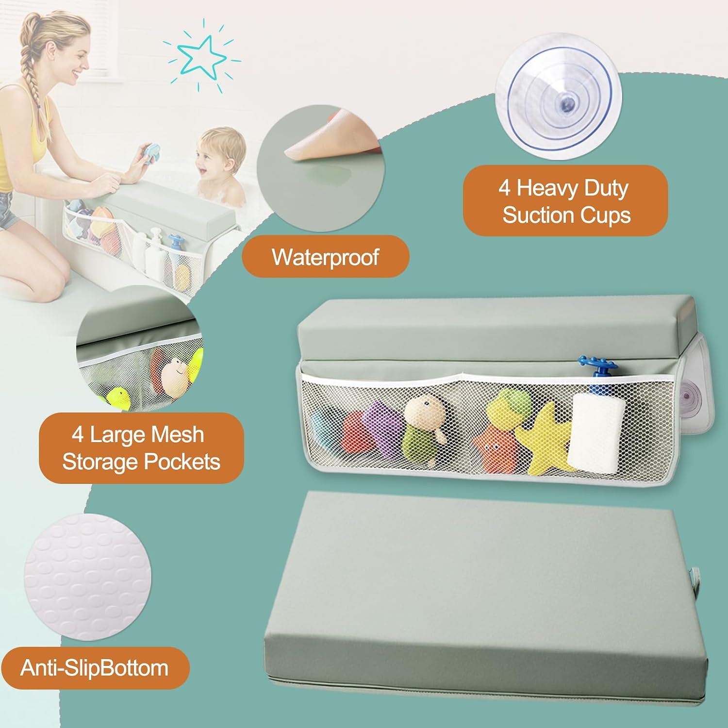 Baby Waterproof Vegan Leather Bath Kneeler and Elbow Rest Pad Set image 2