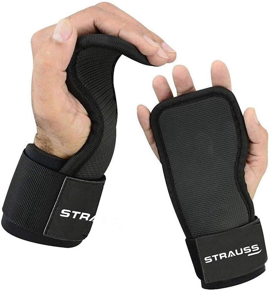 STRAUSS Adjustable Weightlifting Strap with Palm Pads |Supportive Gym Wrist Straps for Powerlifting, Deadlifts, Crossfit |Lifting Wrist Wraps for Improved Grip Strength | Pair,(Black)