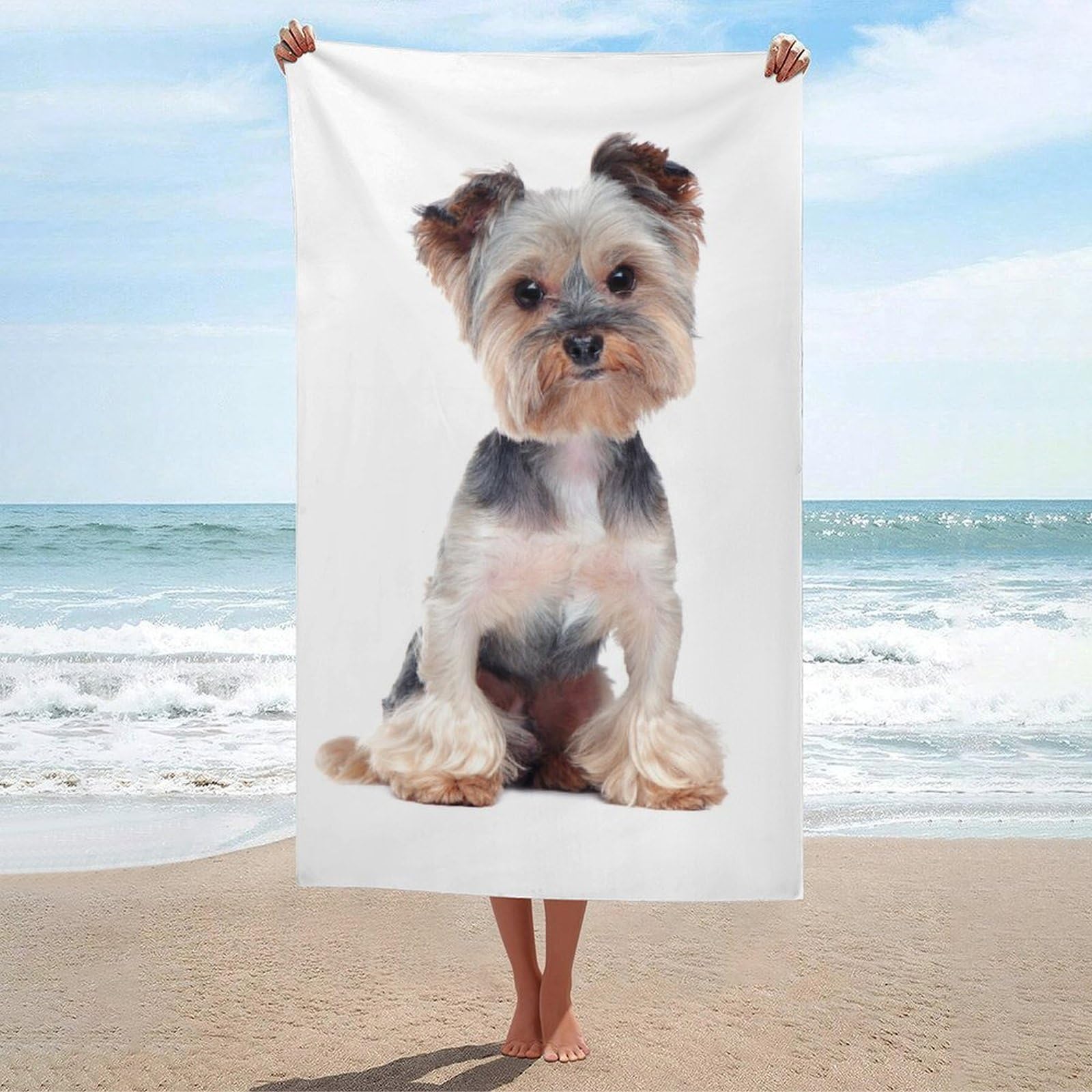 LWORZIIB Beach Towel, Yorkshire Terrier Bath Towel, Absorbent Towel for Swimming, Sports, Travel