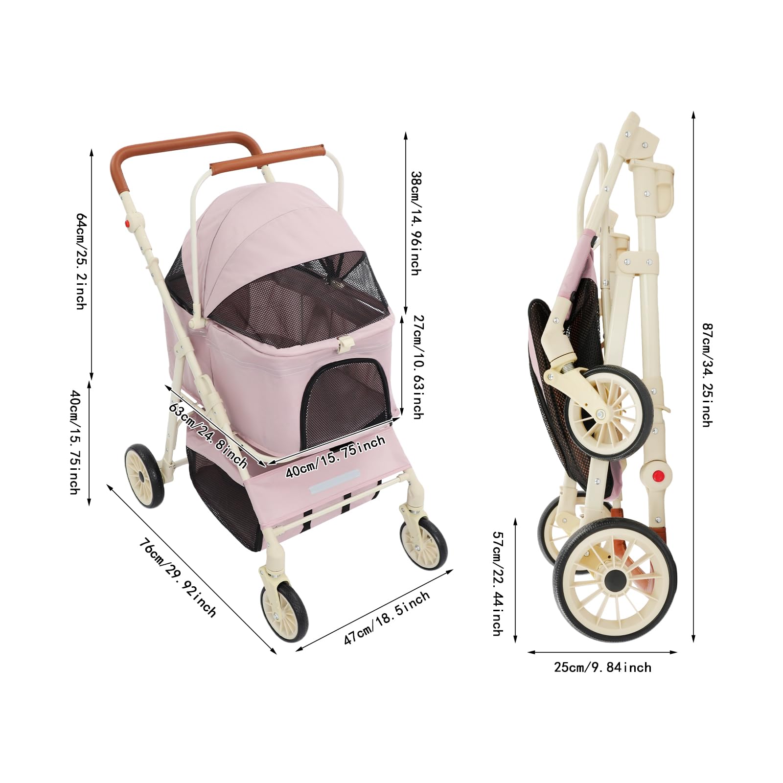 Mobilny plecak dla psa 2 w 1, składany, z kółkami, kółkami i 2 poziomami, oddychający, nośność do 15 kg, uniwersalny, na wycieczki z kotami i psami (różowy)