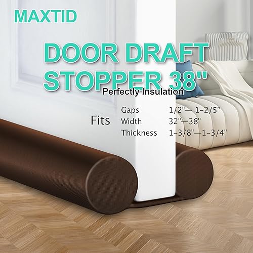 Miniatura 4 de MAXTID - Topes para puertas protectores de corrientes de aire, tope marrón ajustable de doble cara para puertas de 32 a 38 pulgadas, para puerta de