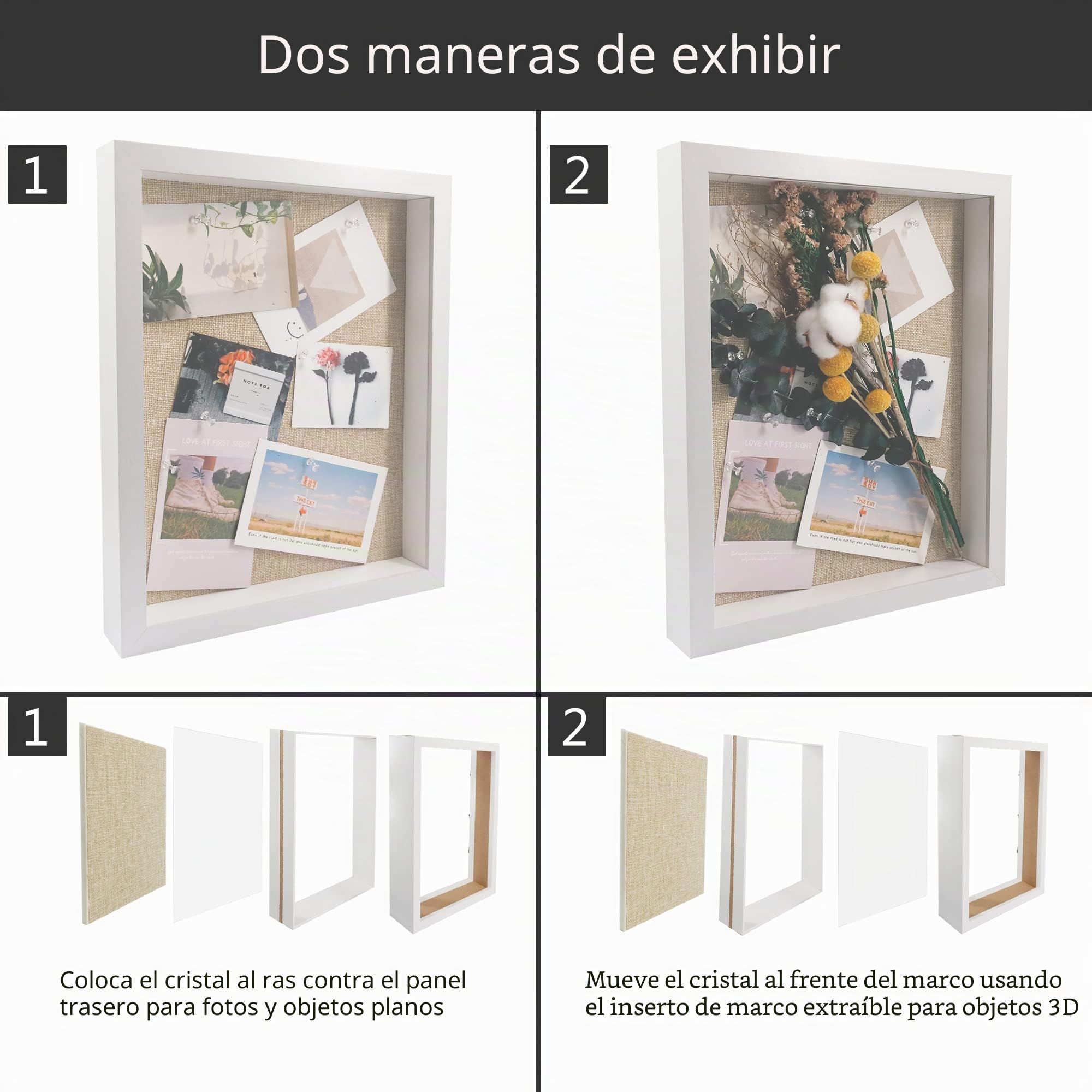 GraduatePro Marco 3D para Objetos 30x40cm Cristal Profundidad Foto Caja Blanco Madera con Soporte Sobremesa Colgar Pared Decoración
