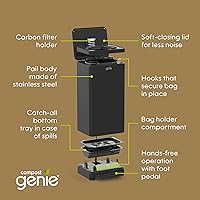 Vista 5 de Contenedor de compost de cocina, negro de acero inoxidable grande, 3.6 galones, compostaje sin olor para interiores, manos libres, piezas lavables