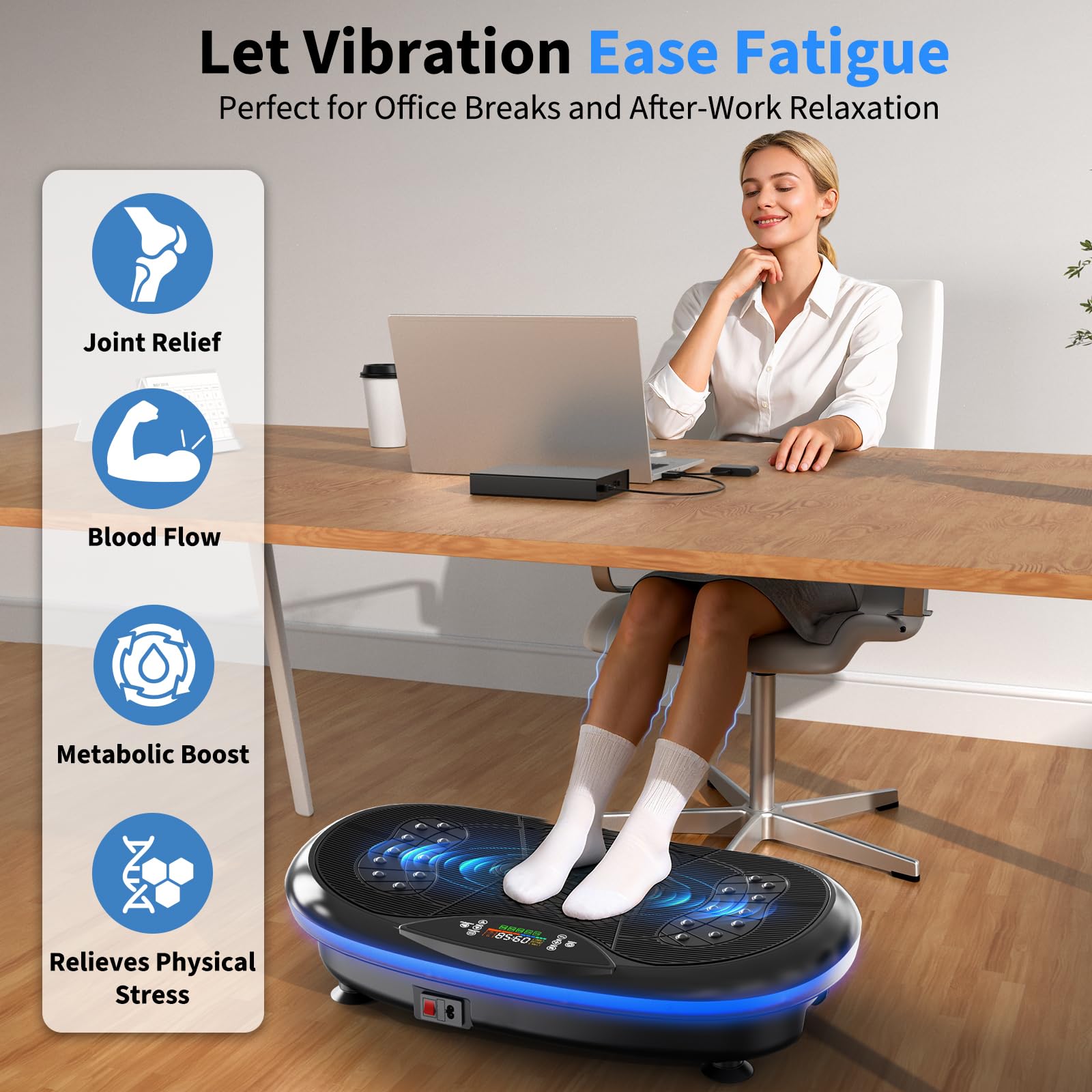 JOROTO Vibrationsplatte 4D für Zuhause - [3 leistungsstarke Motoren] Profi-Ganzkörpertraining | App-kompatibel | Integrierter Bluetooth-Lautsprecher & LED-Lichtern, bis 200 kg, Ideal für Heimfitness