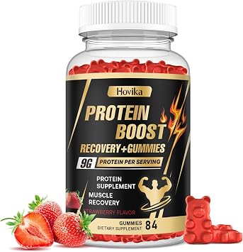 Whey Protein Gummies, 9g Protein per Serving, Easy to Take Snacks for Men & Women, Recovery + Supplement Gummies for Protein Boost, Muscle, Energy Support, Strawberry Flavor, 84 Gummies