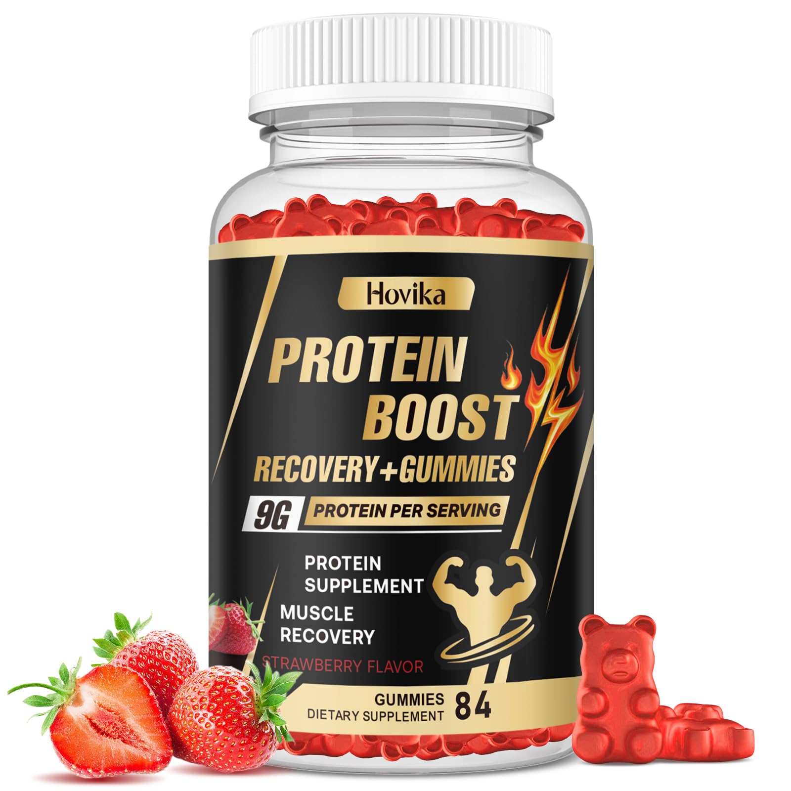 Whey Protein Gummies, 9g Protein per Serving, Easy to Take Snacks for Men & Women, Recovery + Supplement Gummies for Protein Boost, Muscle, Energy Support, Strawberry Flavor, 84 Gummies Strawberry 9.3 Ounce (Pack of 1)