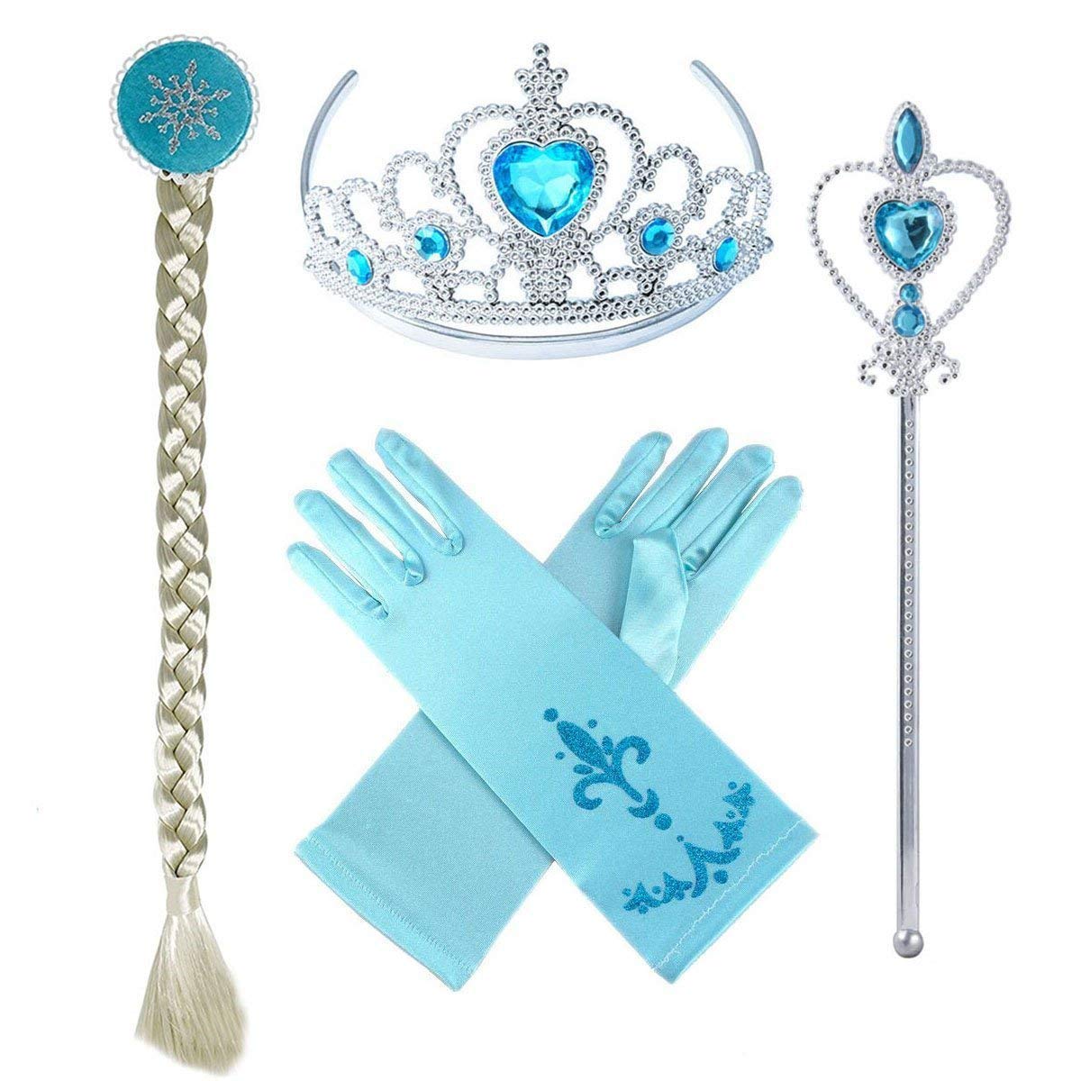 T-Trees Frozen Princess Elsa Accessories Set Including Tiara Glove Wand and Wig (4pcs)