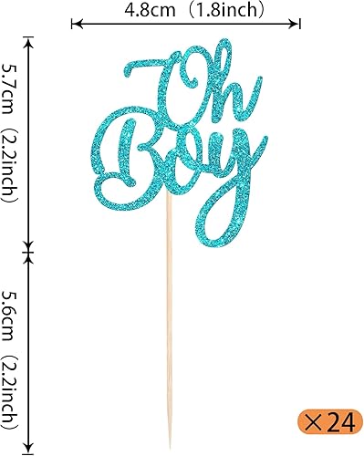 Miniatura 2 de Paquete de 24 adornos para cupcakes Oh Baby Shower con purpurina It's A Boy para cupcakes decoraciones para revelación de género para baby shower,
