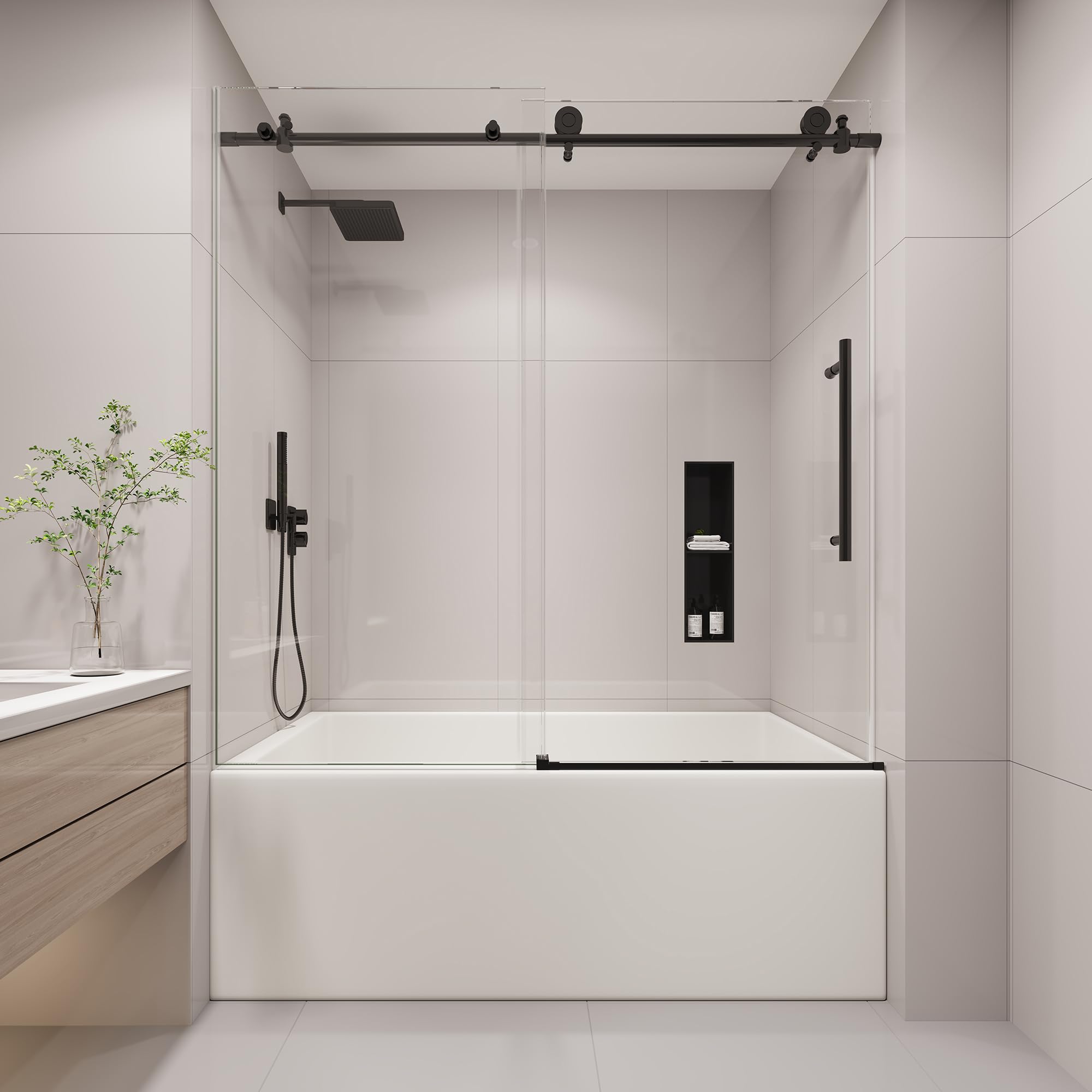 KPUY Frameless Sliding Tub Shower Door
