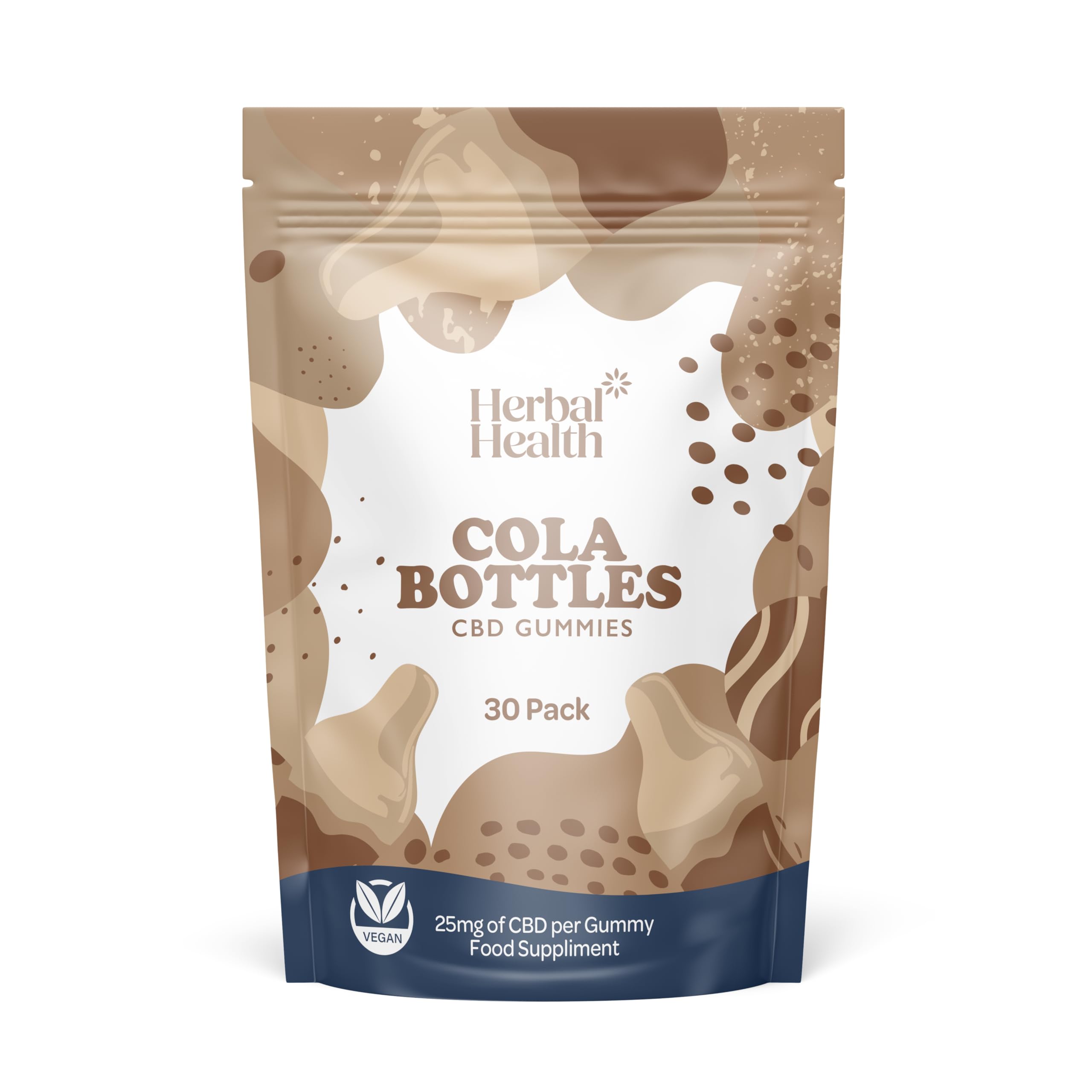 Herbal Health CBD Sugar Free CBD Gummies Cola Bottles 25mg 30 Pack Supplement - Cola Flavour Broad Spectrum CBD Bottles for Sleep & Anxiety Support, 750mg Total CBD