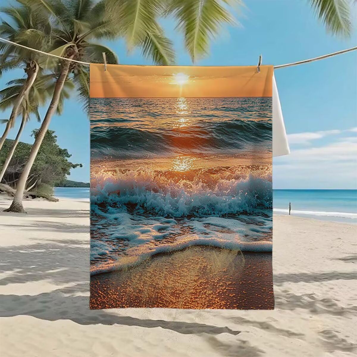 Toalla de Playa Grande 220x100cm/35x70cm, Juego de 2 Toalla Microfibra XXL de Antiarena, Toallas Playa Suave Ligera, Absorbente Secado Rápido, Beach Towel Viaje, Regalo Mujer Hombre (Atardecer) B-25