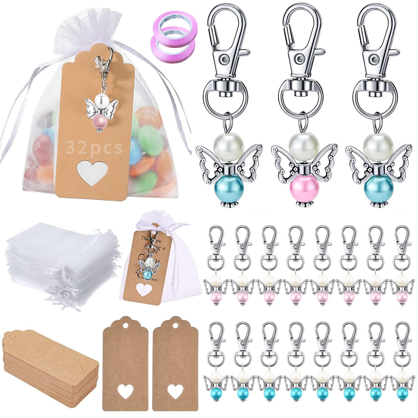 Newaner 32x Gastgeschenke Set Mit Schutzengel-Anhänger - Für Taufe, Hochzeit, Kommunion Mit Organzabeutel