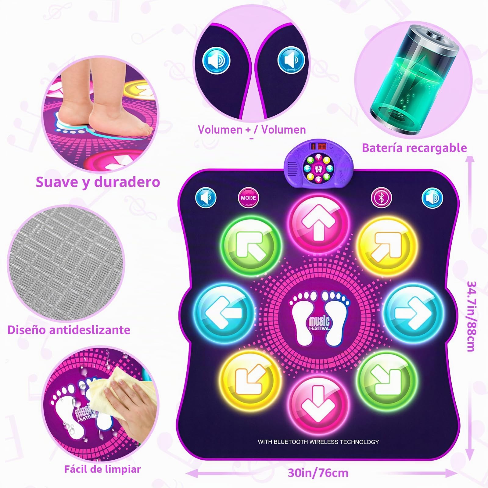 LEAPRCSTORE Tapete de baile iluminado para niñas, almohadilla de baile recargable, regalos para niños de 3, 4, 5, 6, 7, 8, 9, 10 años en adelante, tapete de juego de baile musical con 6 modos de juego