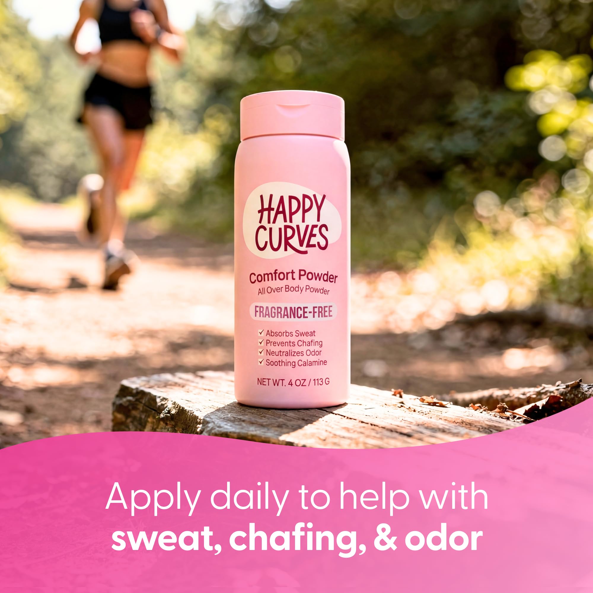 HAPPY CURVES Comfort Powder: Polvo anticadena para cuerpo y pies sin talco, desodorante para control interno de muslos, zonas privadas y cuerpo completo para mujeres, 140 ml (1 paquete, sin fragancia)