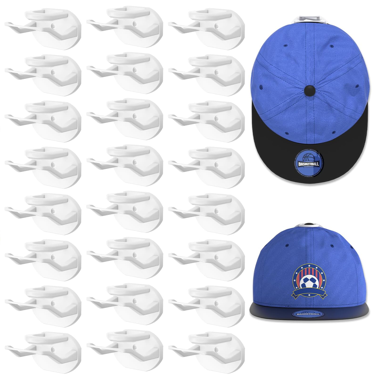 FAYYGYH 24 Pack Adhesive Hat Hooks for Wall, Strong Hat Rack for Baseball Caps, Minimalist Hat Rack Display for Home Decor, No Drilling, Hat Hold Hanger for Wall, Door, Closet (White)