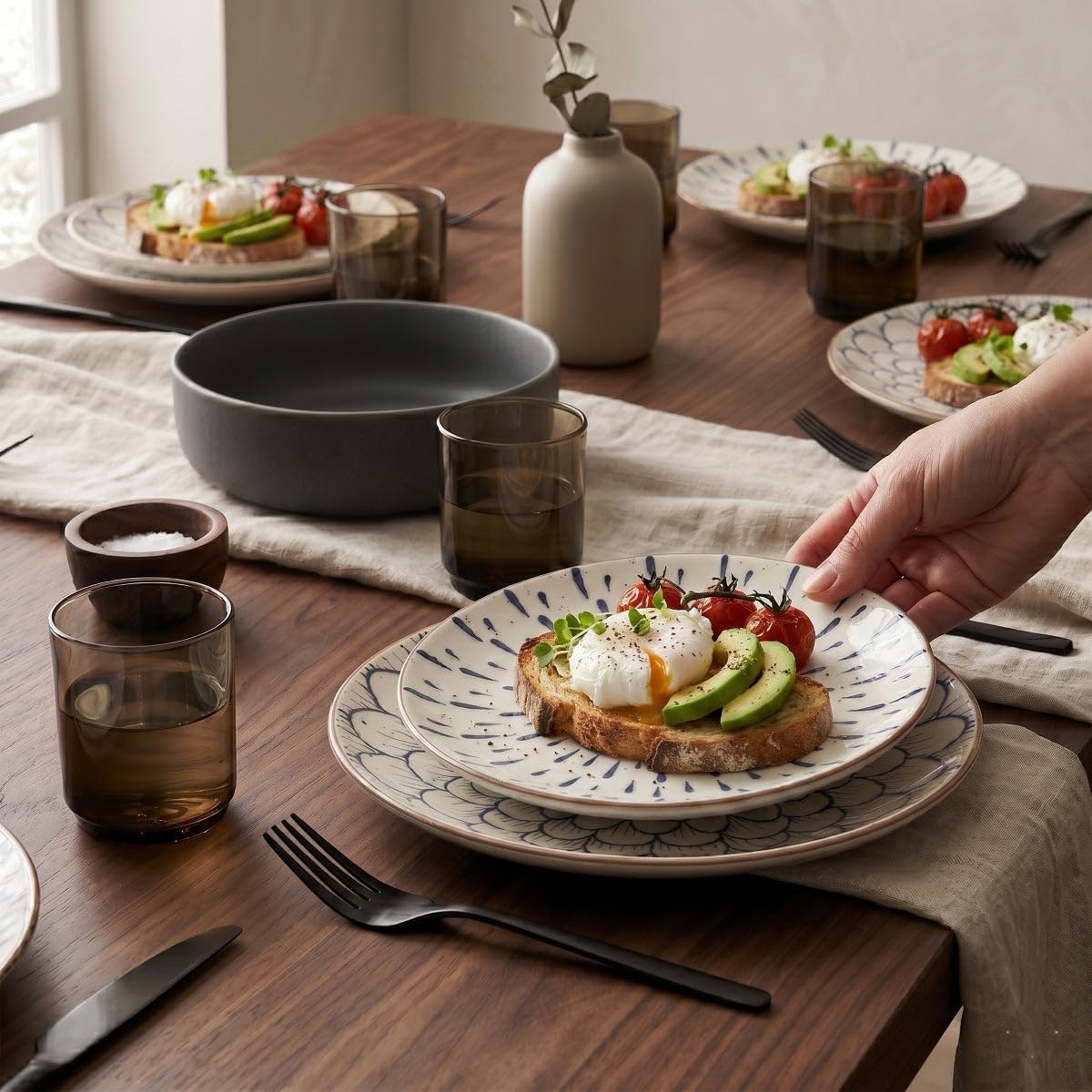 Cookinglife Zestaw zastawy stołowej Noria 18-częściowy / 6 osób - 6 talerzy obiadowych, 6 talerzy śniadaniowych i 6 misek