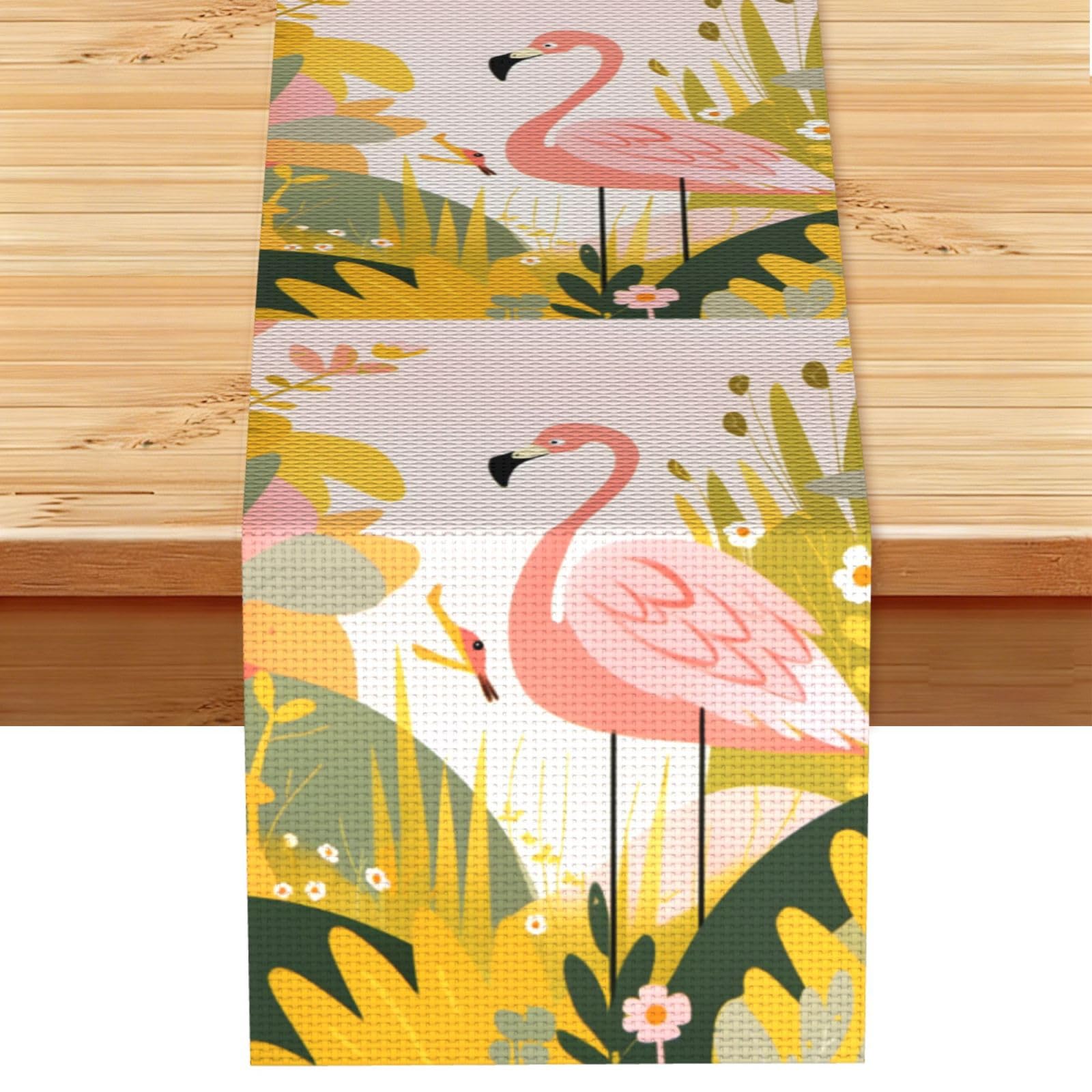Chemin de table flamant rose pour une décoration de fête conviviale en été