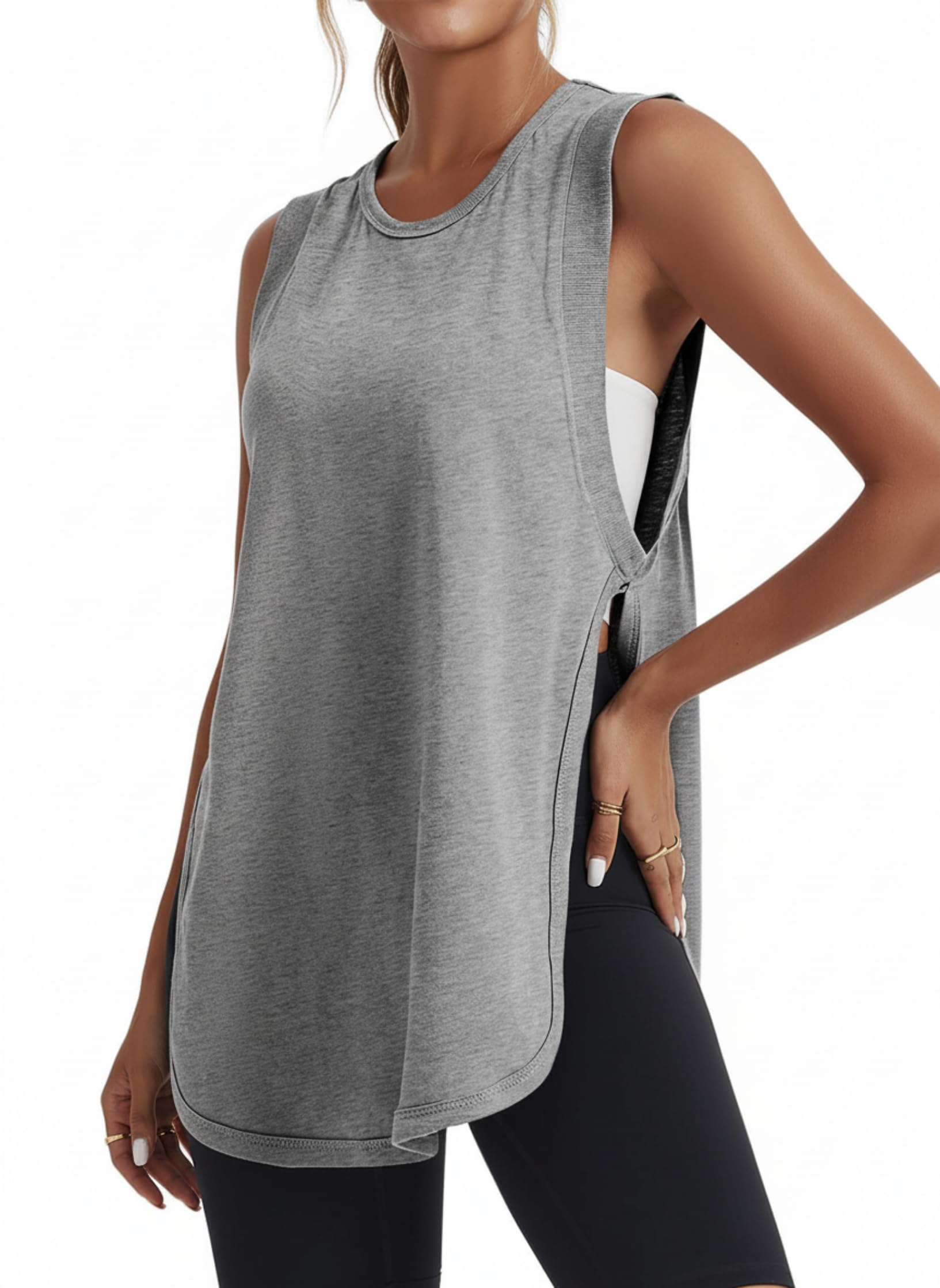 Tankaneo Damen Sport Tank Tops Fitness Top Ärmellose Seiten Schlitz Shirts Sommer Tees Casual Yoga Camisole