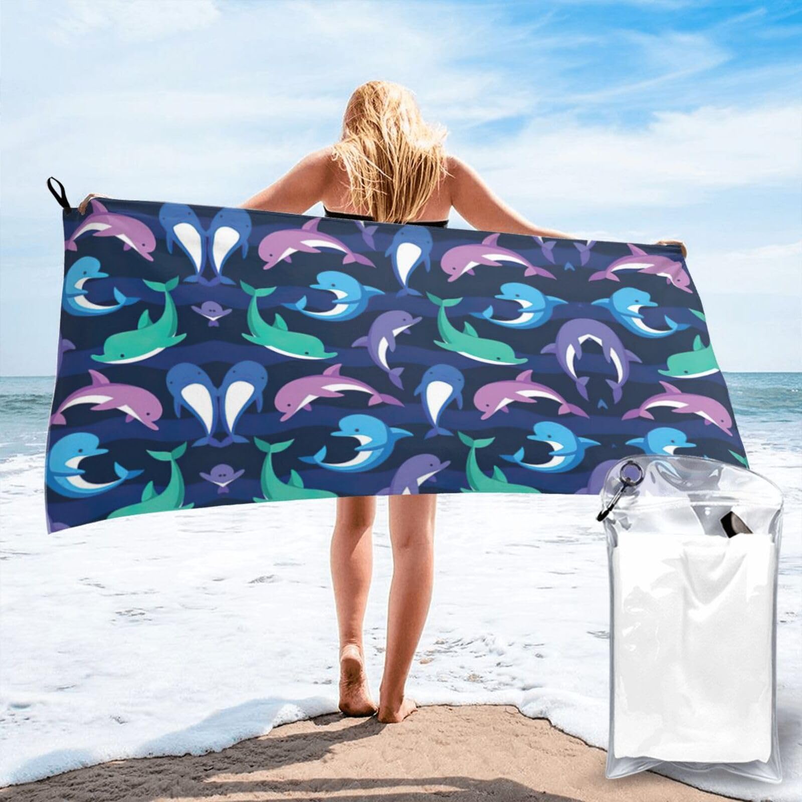 KAPPTYY Dolphin Print Quick Dry Towel Bath Shower Beach Wrap For Gym Vacation Adults
