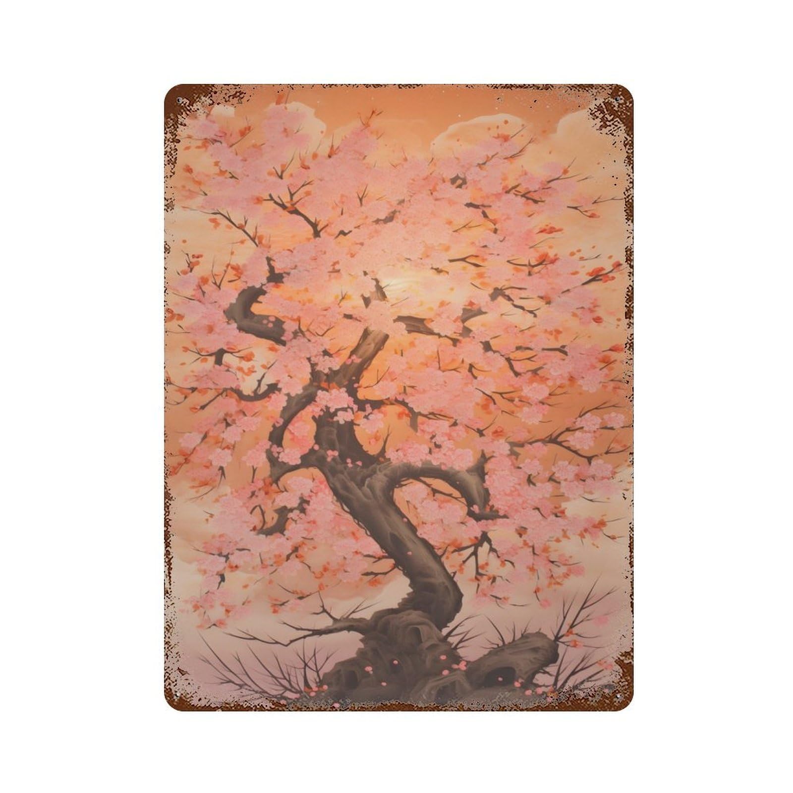 Full Cherry Blossom Tree Retro Metal Sign 15.7"x11.8", for Pub, Kitchen And Man Cave Decor, Industrial Home Decor