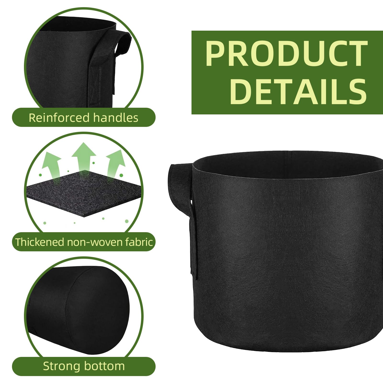 Paquete de 24 bolsas de cultivo de 15 galones, macetas de tela de aireación gruesa resistente con asas para verduras/flores/plantas