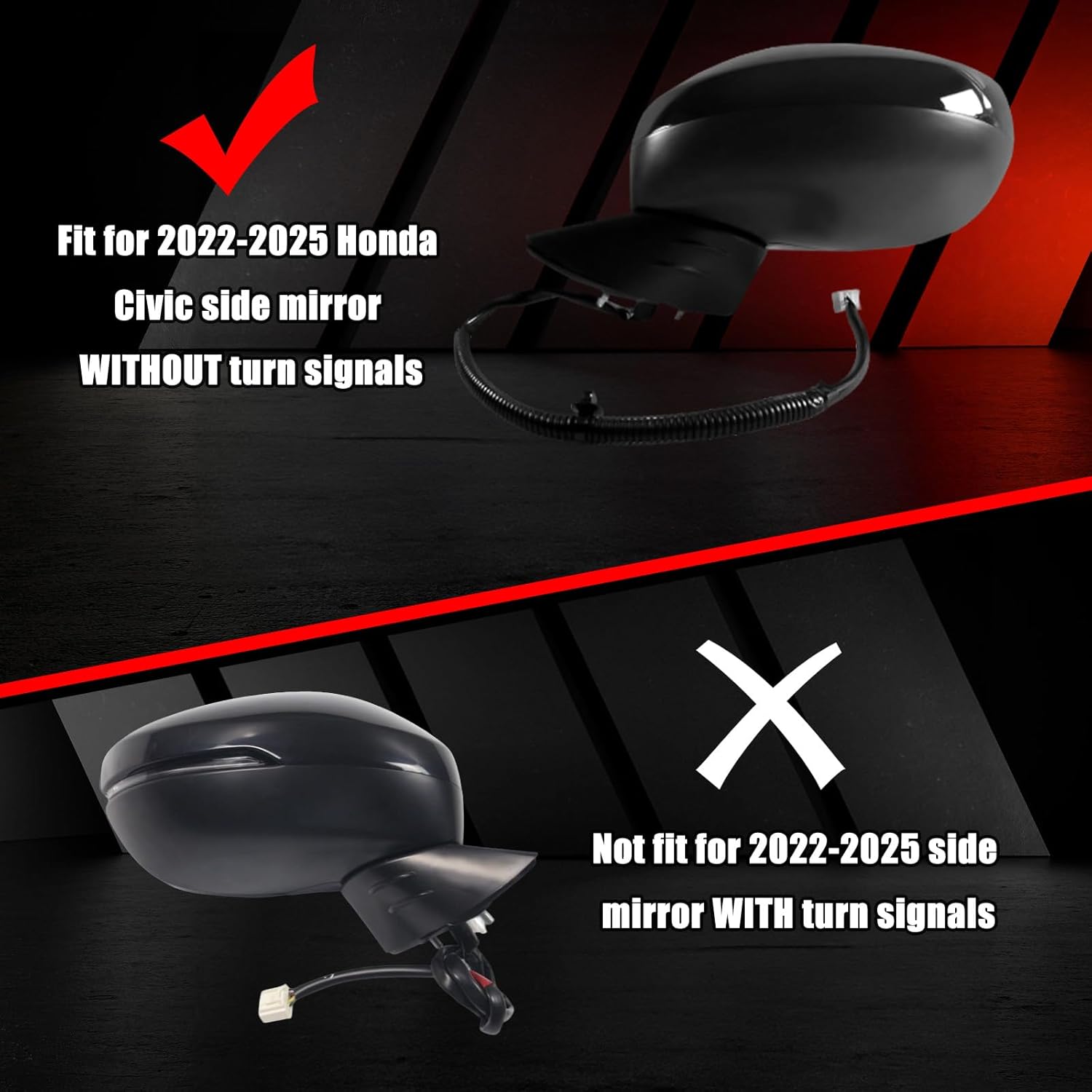 Black Lower Mirror Cover Replacement for 2022-2025 Honda Civic 11th W/O Turn Signals, Side Mirror Bottom Cover Caps (Right Passenger Side)